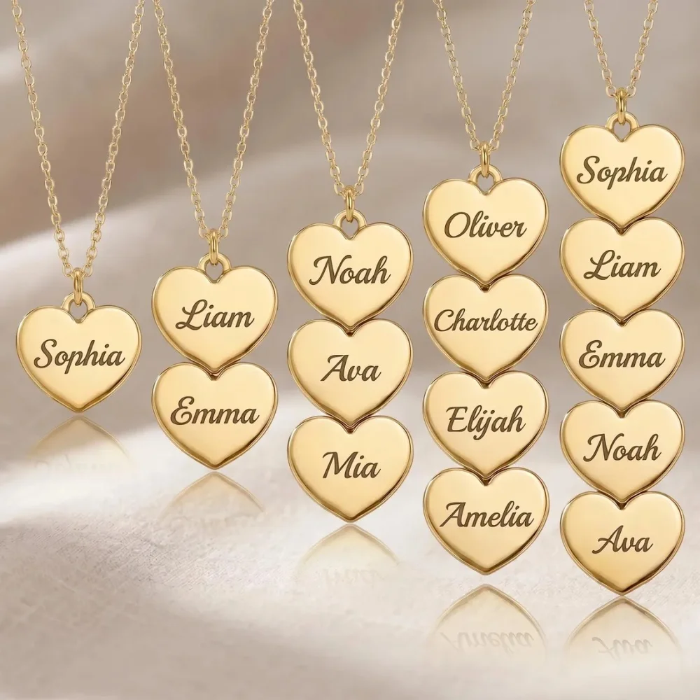 Collar con múltiples corazones y nombres personalizados, con grabado de nombres de familiares, joya de acero inoxidable, un regalo para mamá o abuela.
