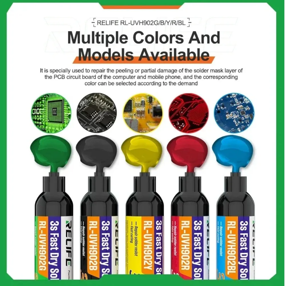 RELIFE RL-UVH902 UV 3S Quick Dry Curing Solder Mask Ink Resistance Paste Oil for PCB BGA Jumping Wire Electronic Repair Tools
