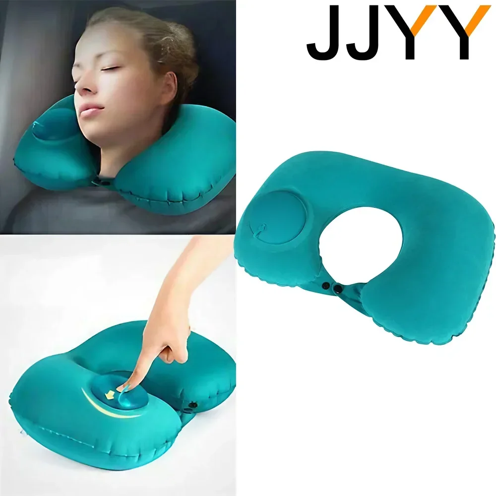 U-type Neck Cushion Inflatable Pillow with Air Pressure Ring for Cars Trains and Airplane Outdoor Travel Neck Support