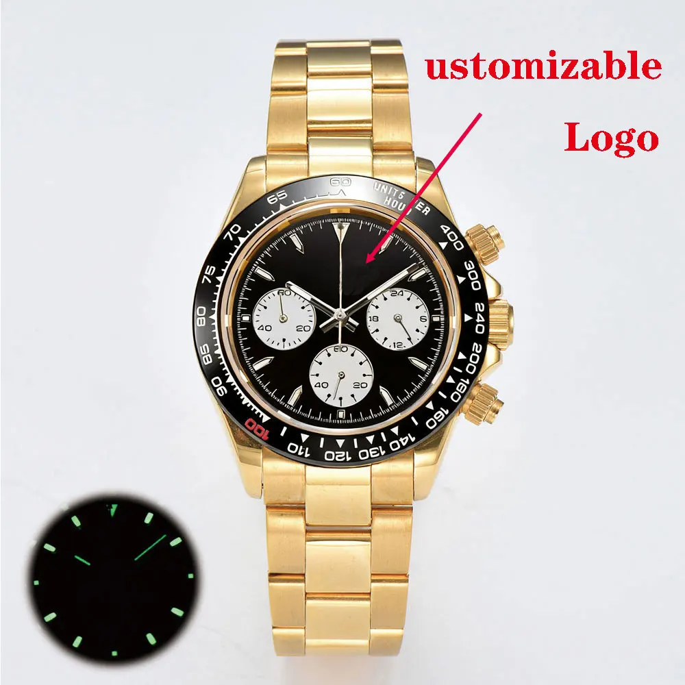 Orologio da polso da uomo personalizzato in oro da 39 mm VK63 movimento cronografo vetro zaffiro orologio da uomo d'affari di lusso