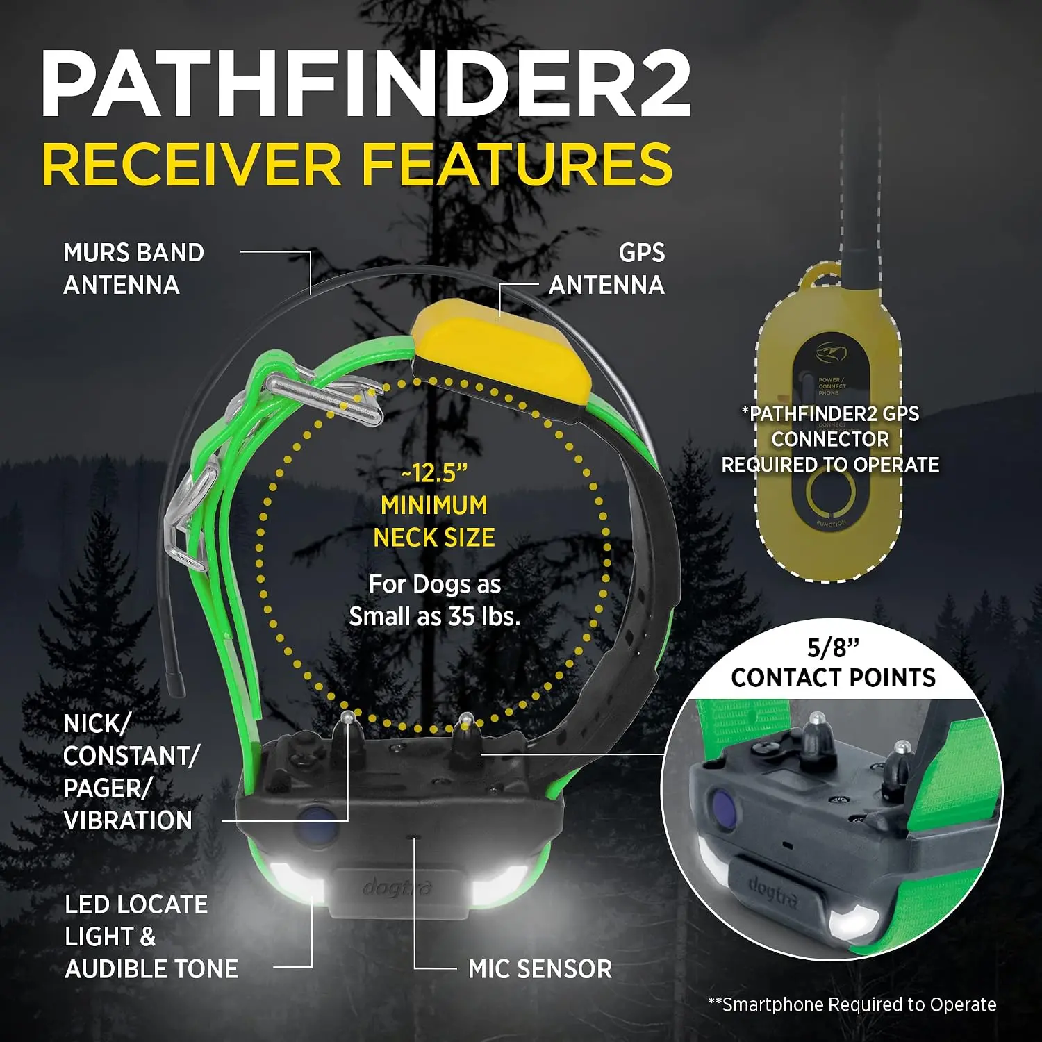 Pathfinder 2 Additional Receiver Dog GPS Tracker e Collar Green LED Light No Monthly fees Free App Waterproof Smartwatch Control
