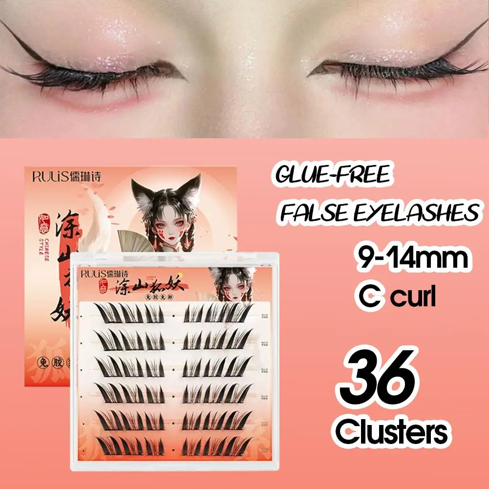 Glue-free Fox series False Eyelashes 9-14mm Segmented Supernatural Simulation Slanting Flying Fox Eyelash Extensions Makeup