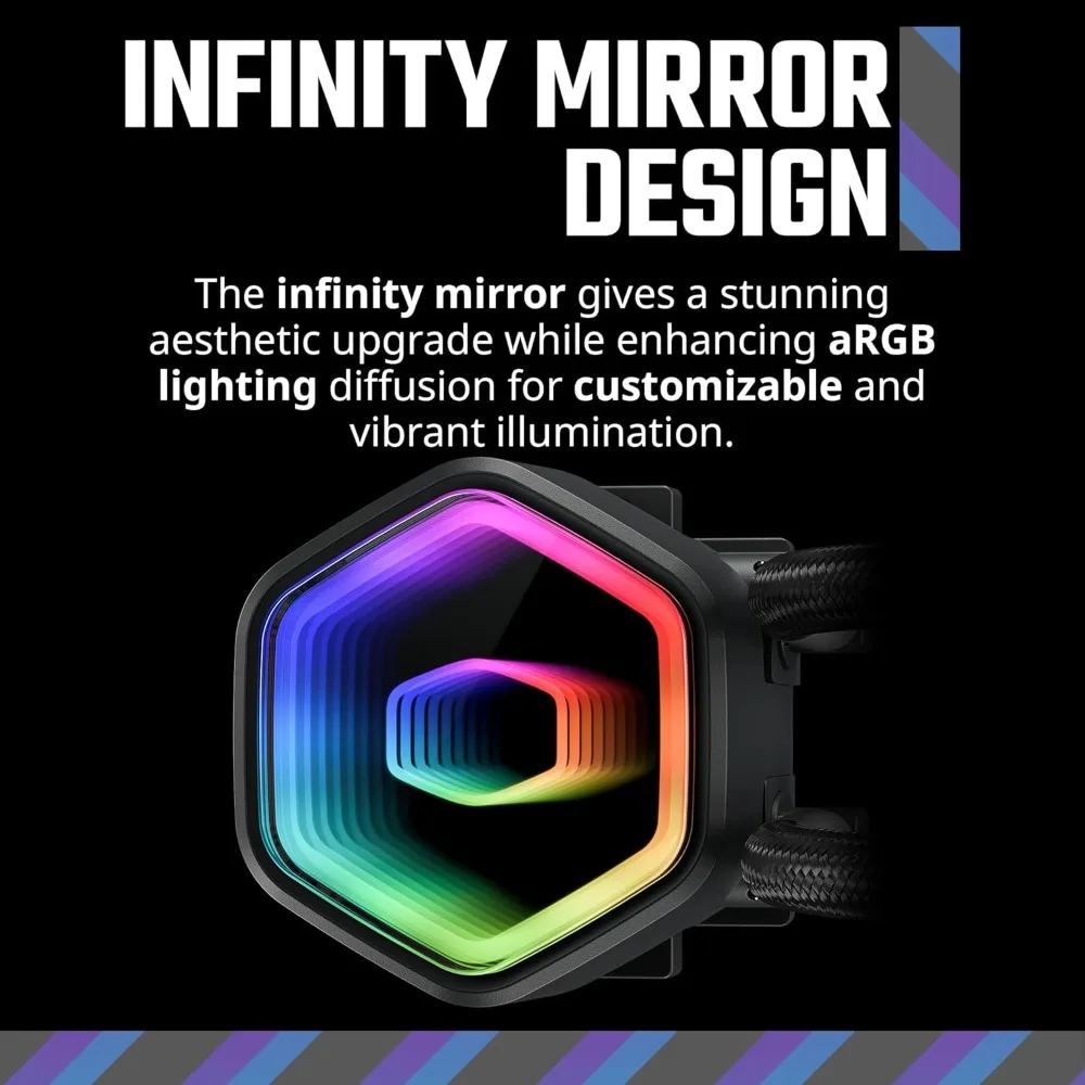 مبرد سائل لوحدة المعالجة المركزية ثنائي الغرفة مقاس 240 مم من كولر ماستر مع إضاءة RGB قابلة للتخصيص وصيانة منخفضة وتشغيل صامت