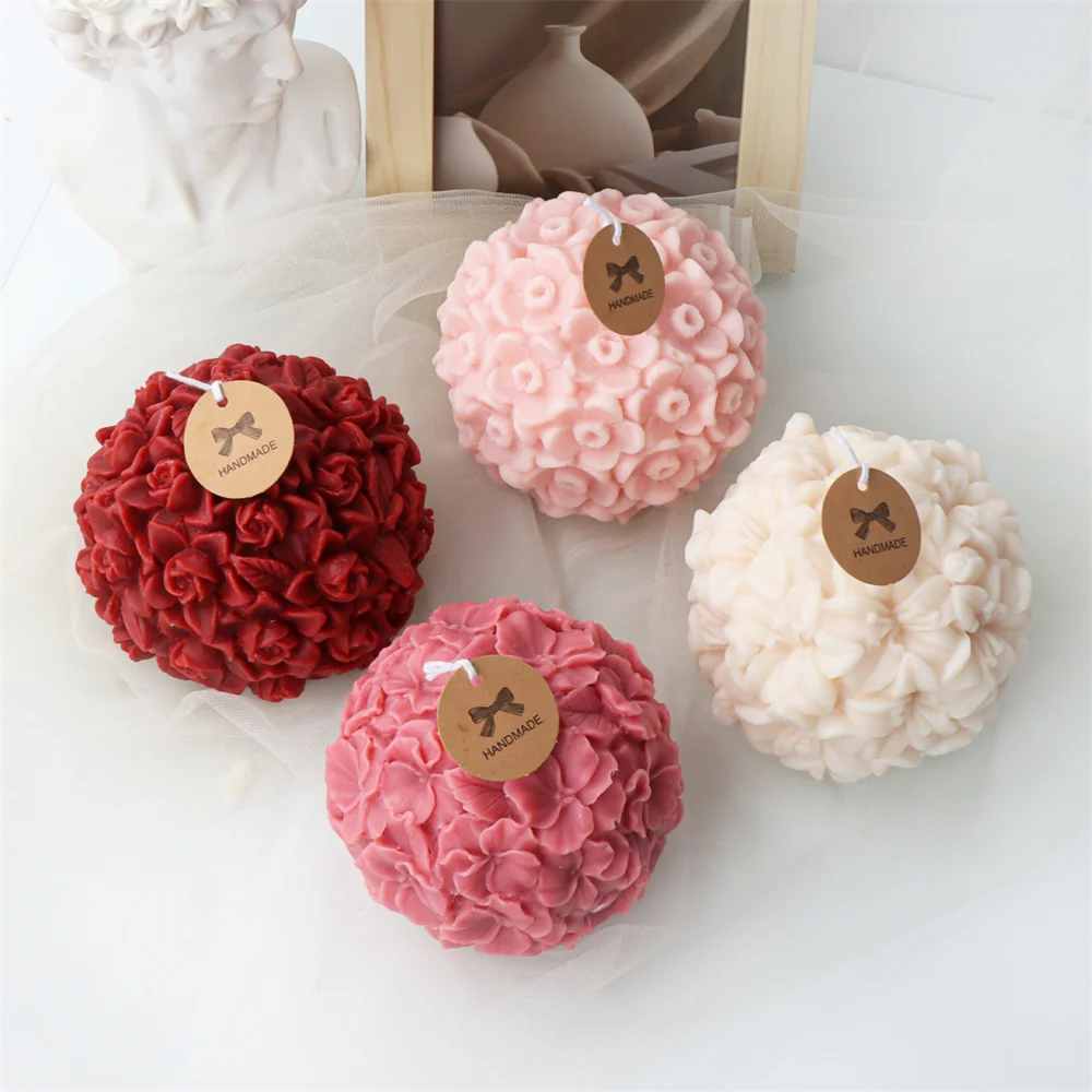 3D Hydrangea Flower Ball Series Silicone Candle Mold Ochid Clover Lily Shape Handmade Gypsum Aromatherapy Candles Making Mould