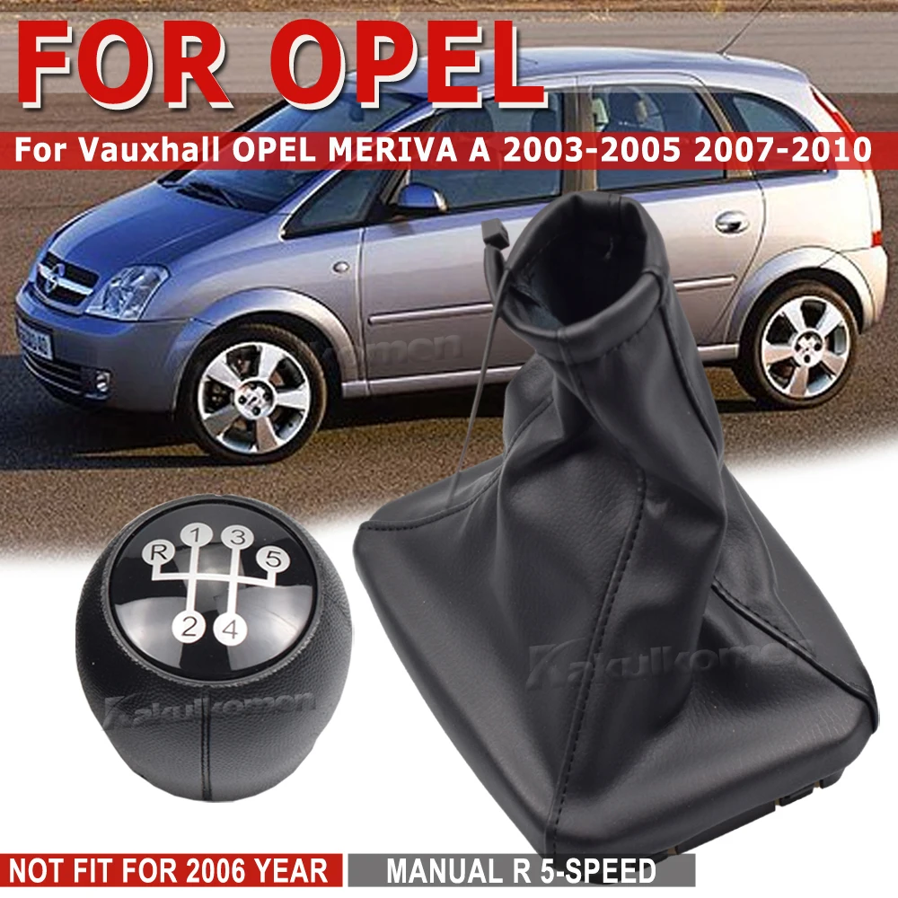 Pomello Cambio E Cuffia In Pelle Per Opel Meriva A (2003-2005, 2007-2010) – 5 Marce, Nero, Sostituzione Diretta
