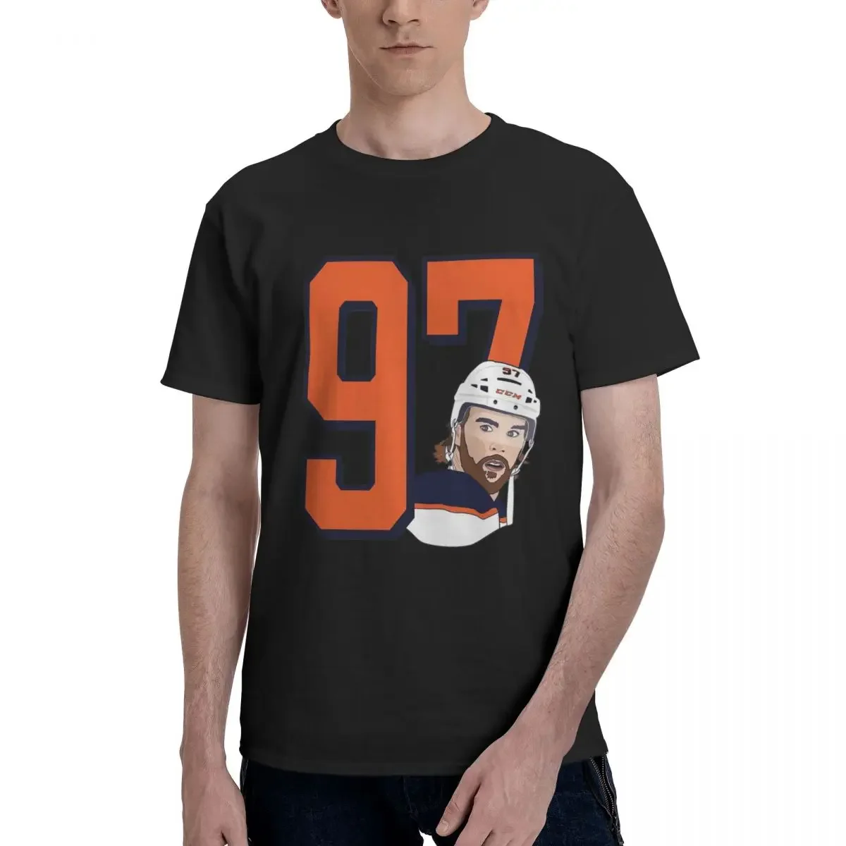 Connor McDavid 97 For Edmonton Oilers Fans 100% Cotton T-shirt Men's Classic T Shirts Men crew Neck Short Sleeve S-6XL