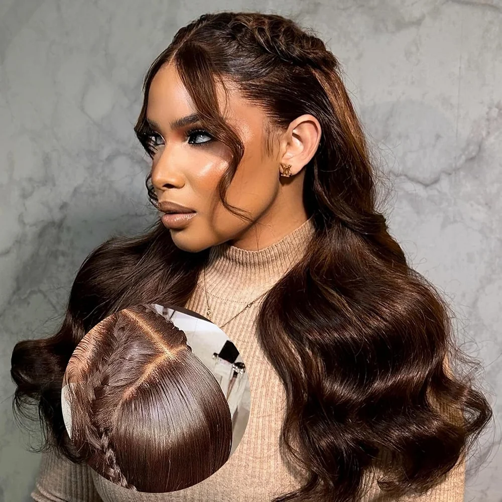 

Body Wave Chocolate Brown 13x4 Lace Frontal Wigs 13x6 HD Lace Human Hair Wigs 36 Inch Lace Frontal Wig Human Hair Body Pre Plucked Colored Human Hair For Women Pre-plucked #4 Colored Wigs On Selling