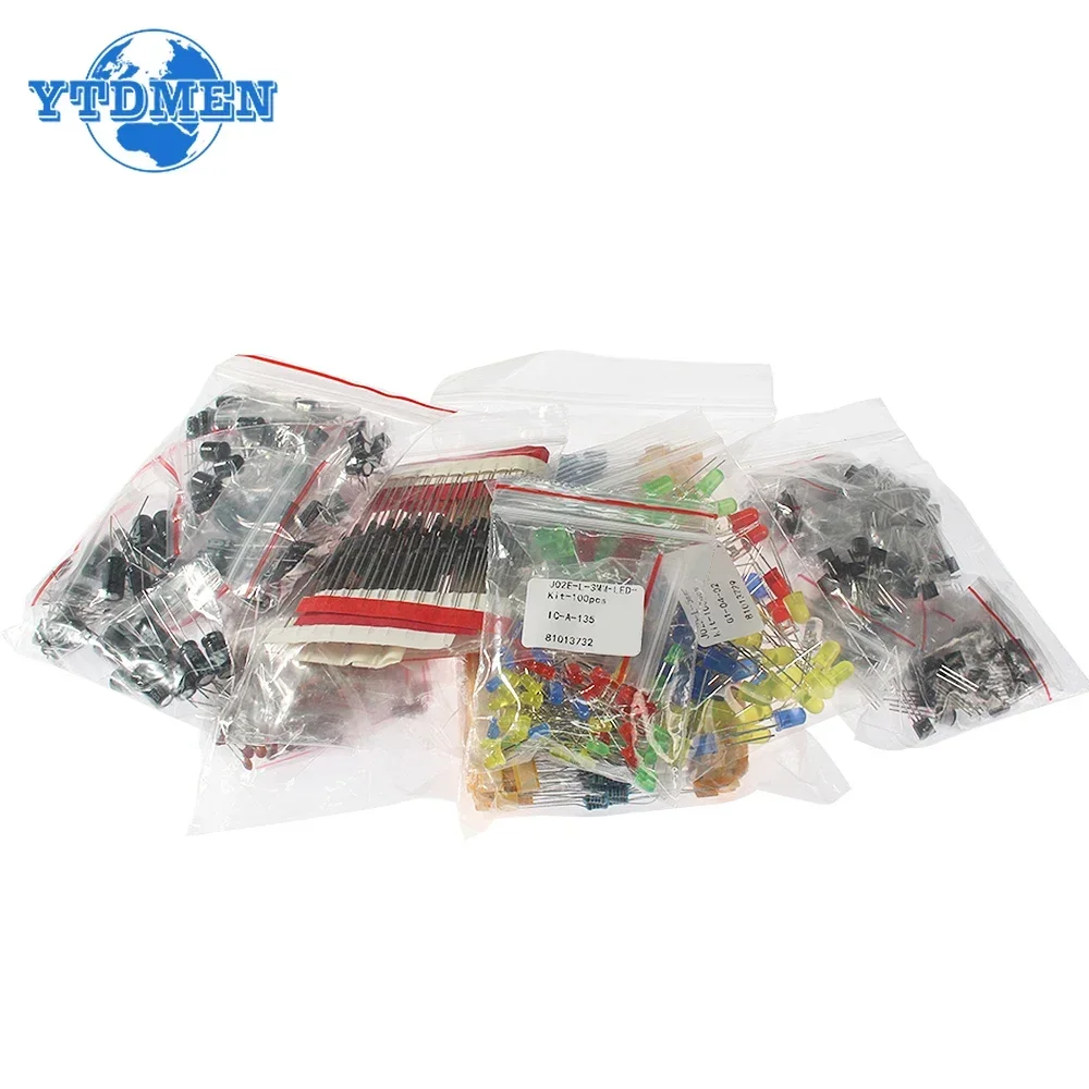 1490pcs 7 Types Electrolytic Capacitor Ceramic Kit Resistor LED Diode Set Transistor Package Diy Assortment Electronic Component