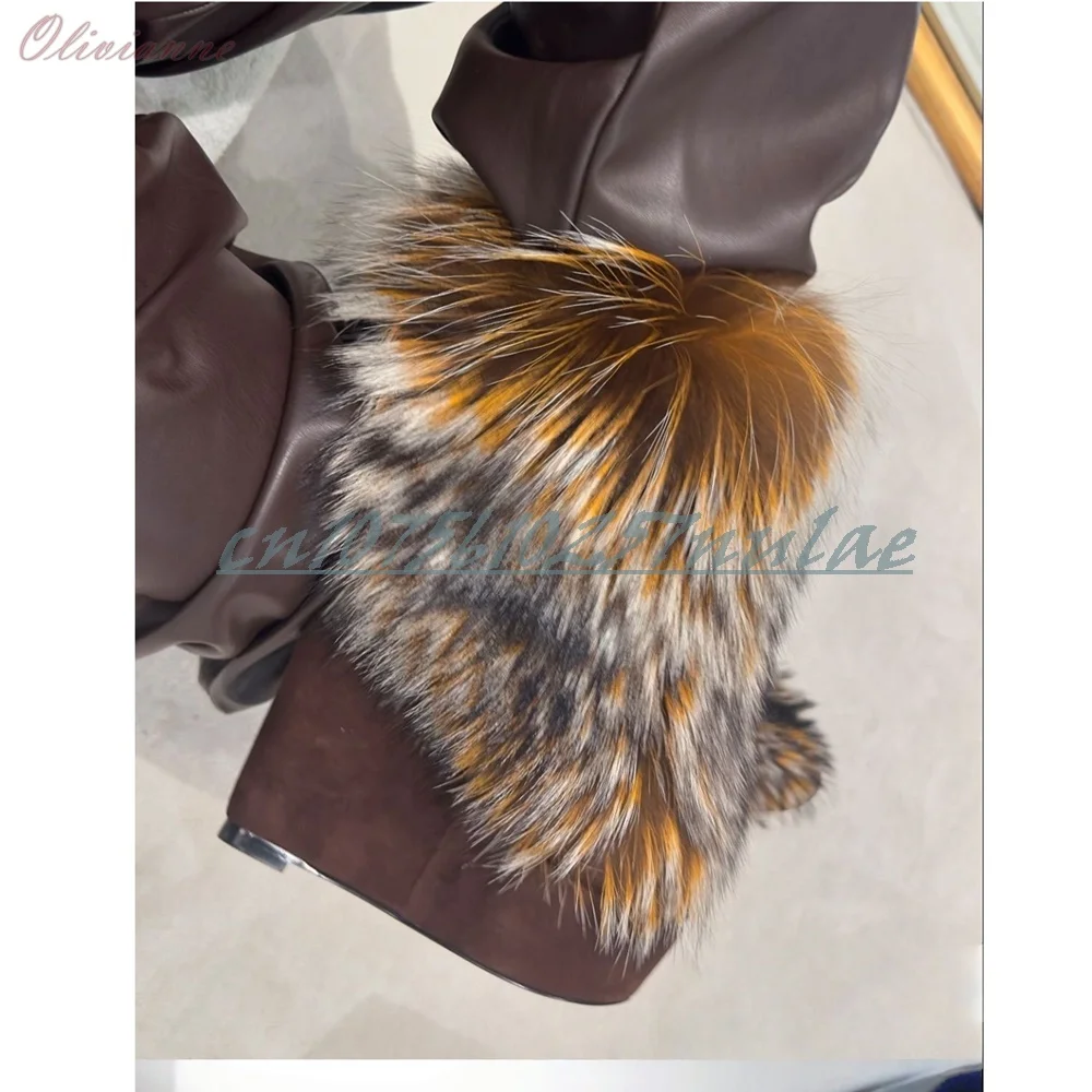 

2025 Winter Feather Design Short Boots Keep Warm Brown Suede Wedges High Heel Platform Elegant Retro Women Shoes Para Mujere