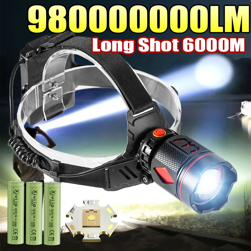

2026 NEW Ultra Bright LED Headlights 980000000LM Most Powerful Headlamp 6000M Rechargeable Head Torch Outdoor Fishing Lantern