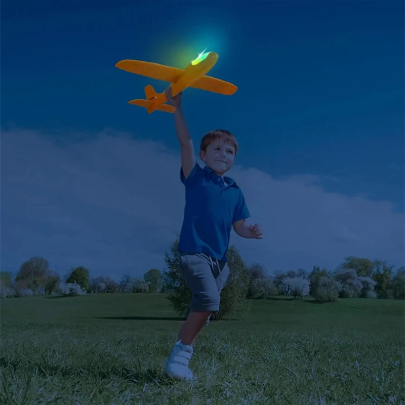 Planador de espuma elétrica, Hand Throw Avião com luz LED, Aviões de voo automático, Brinquedos para crianças ao ar livre, Meninos Presentes