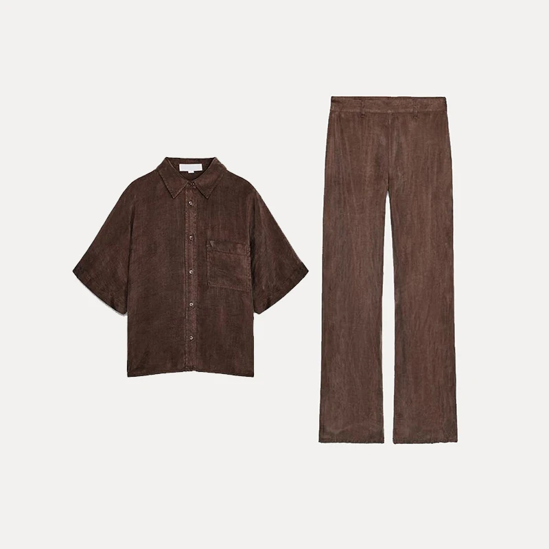 Conjunto de Ropa de Mujer Z, Verano 2025, Estilo Nuevo, Csa con Plones Rectos de Pierna Recta, Fibra de Poliéster...