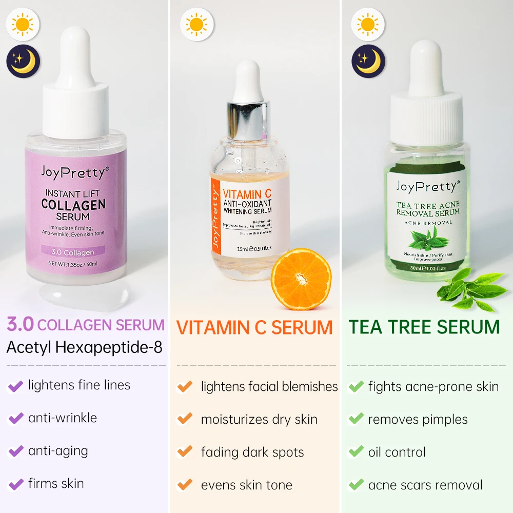 JoyPretty Vitamin C Collagen Face Serum Dark Spots Remover Anti Aging Pore Shrink Moisturizing Serum Facial Skin Care Cosmetics