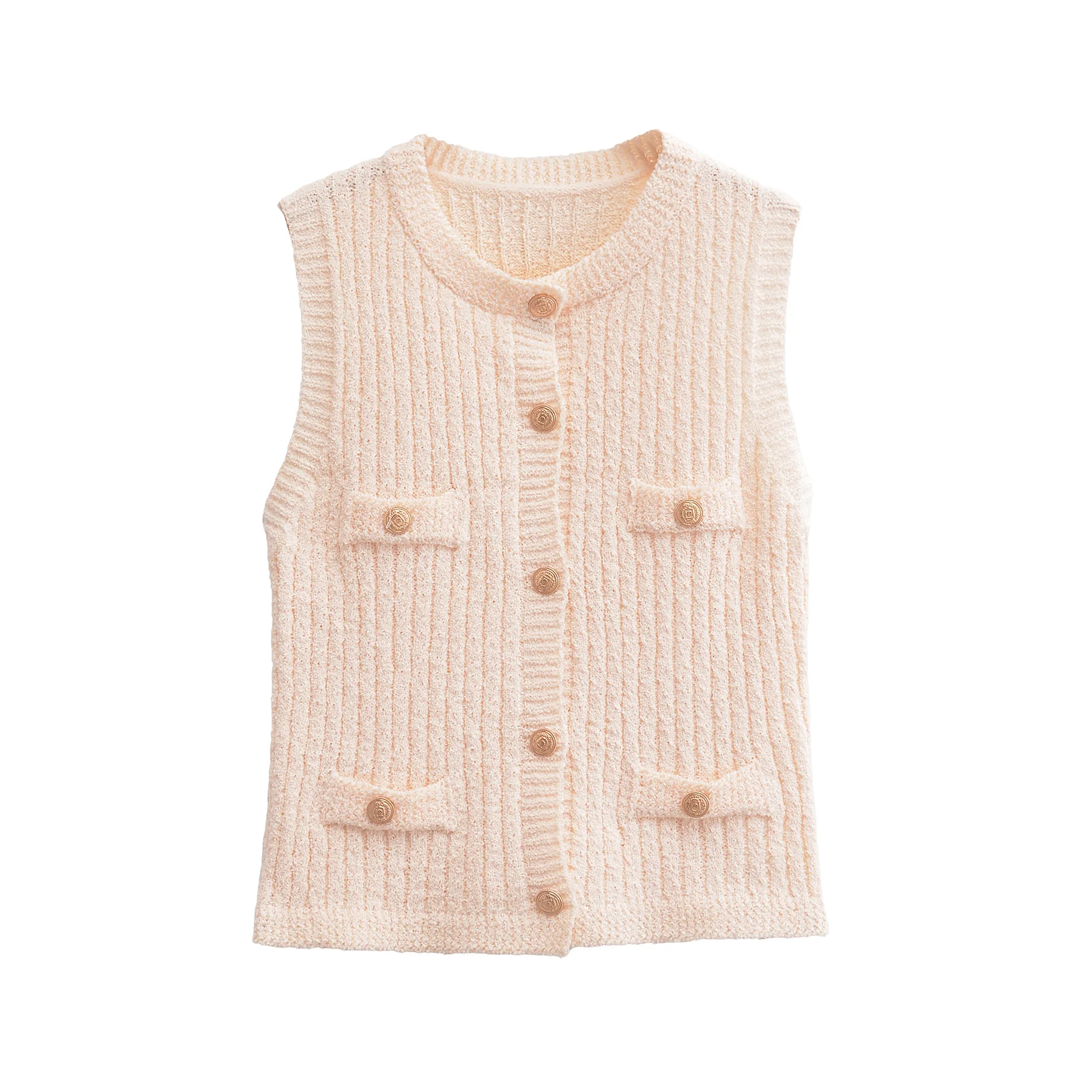 

ZAR Autumn New Faionable Casual Knitted Top Women's Clothing Wind Design Braid Sle round Ne Polyester Fiber Vest