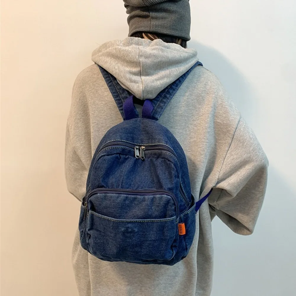 Large Capacity School Backpack Fashion Adjusting straps Zipper Denim Backpack Vintage Denim Shoulder Bags Students