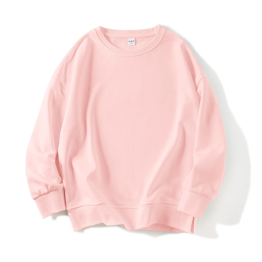 Damen Frühling Herbst Baumwolle Pullover Sweatshirts O-Ausschnitt lässig lose einfache feste Tops Drop Shoulder Langarm Sweatshirts