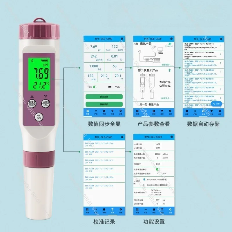 Bluetooth Water Quality Tester Multi Function PH TDS EC ORP Salinity Temperature Meter Smart Water Test Pen