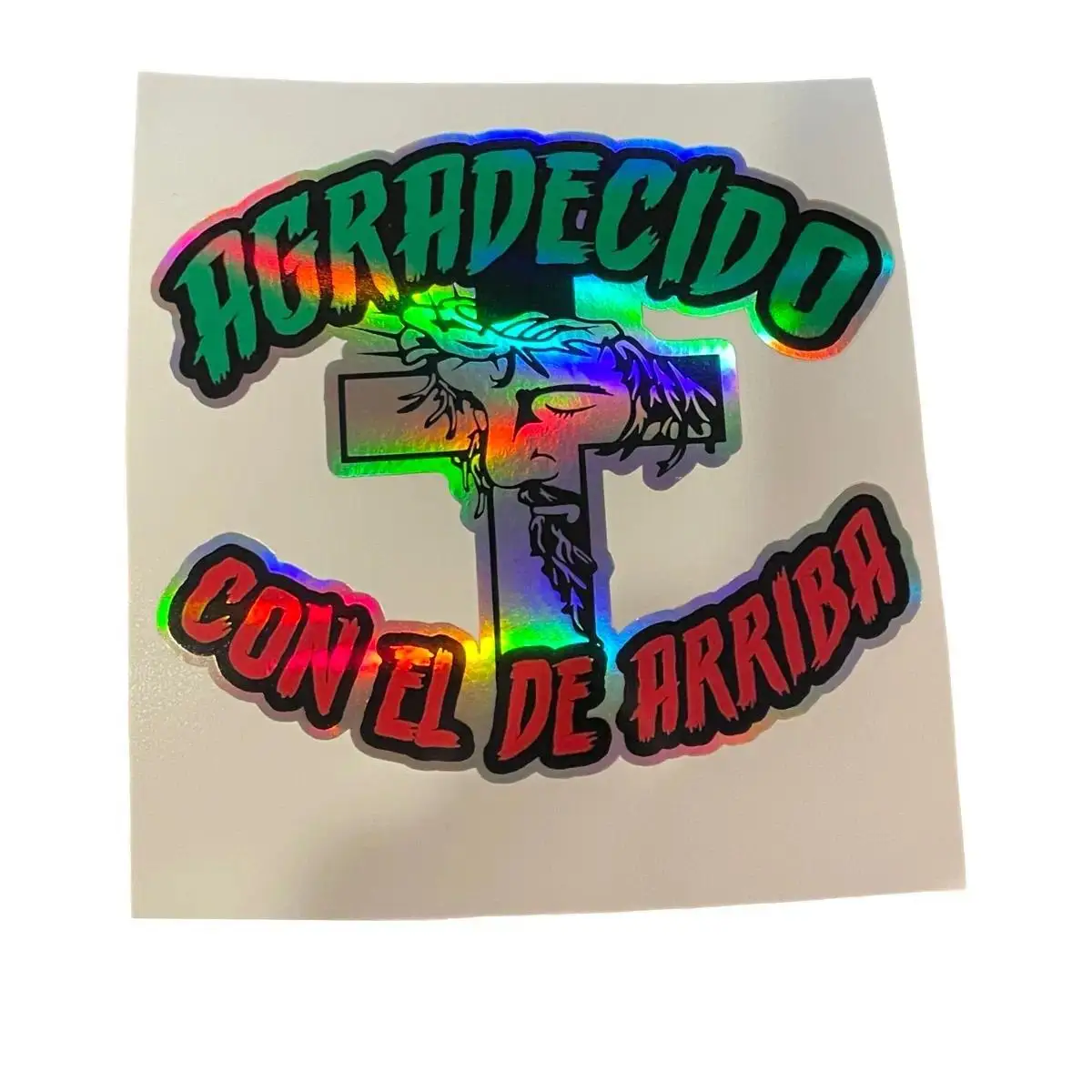 Thorn Crown Spanish Quote Sticker Agradecido Con El De Arriba Holographic Laser Vinyl Decal Waterproof Auto Window Laptop Decor