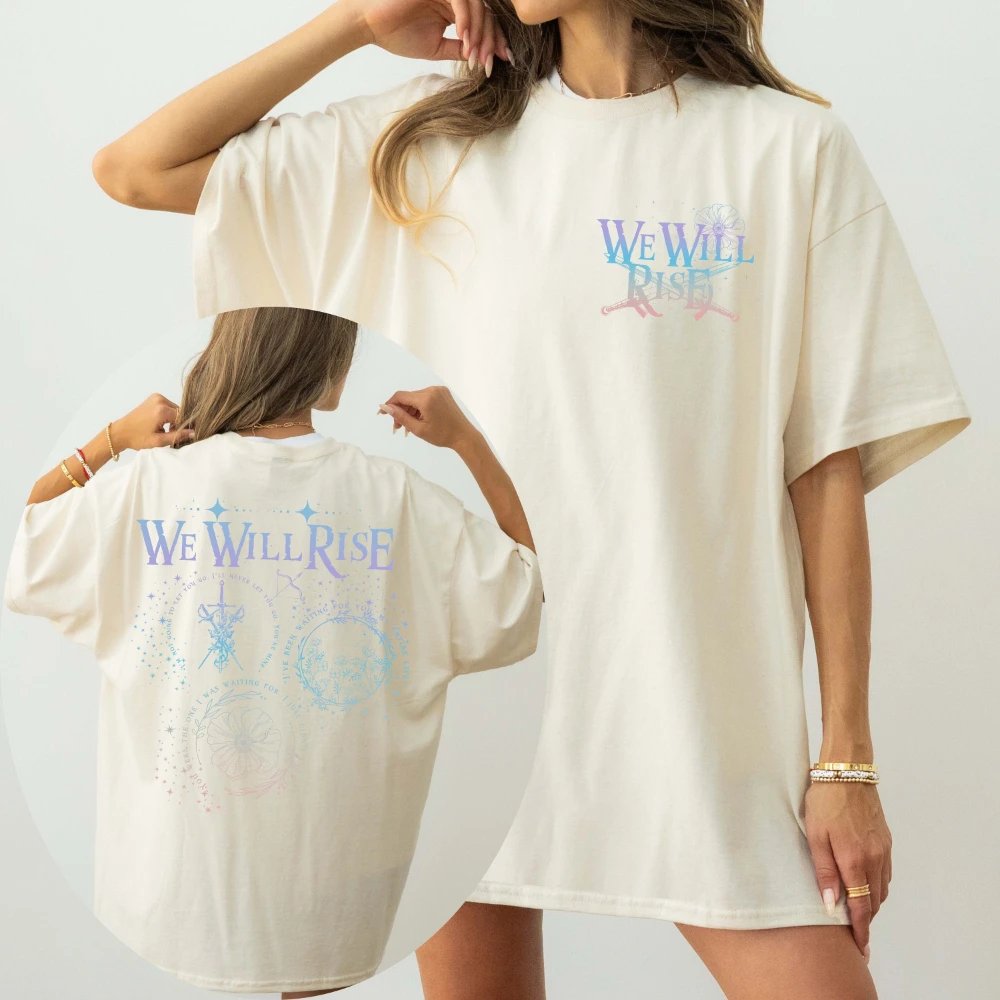 From Blood and Ash T Shirt We Will Rise Merch Jennifer Armentrout Poppy and Hawke Short Sleeve T-shirts for Summer Unisex