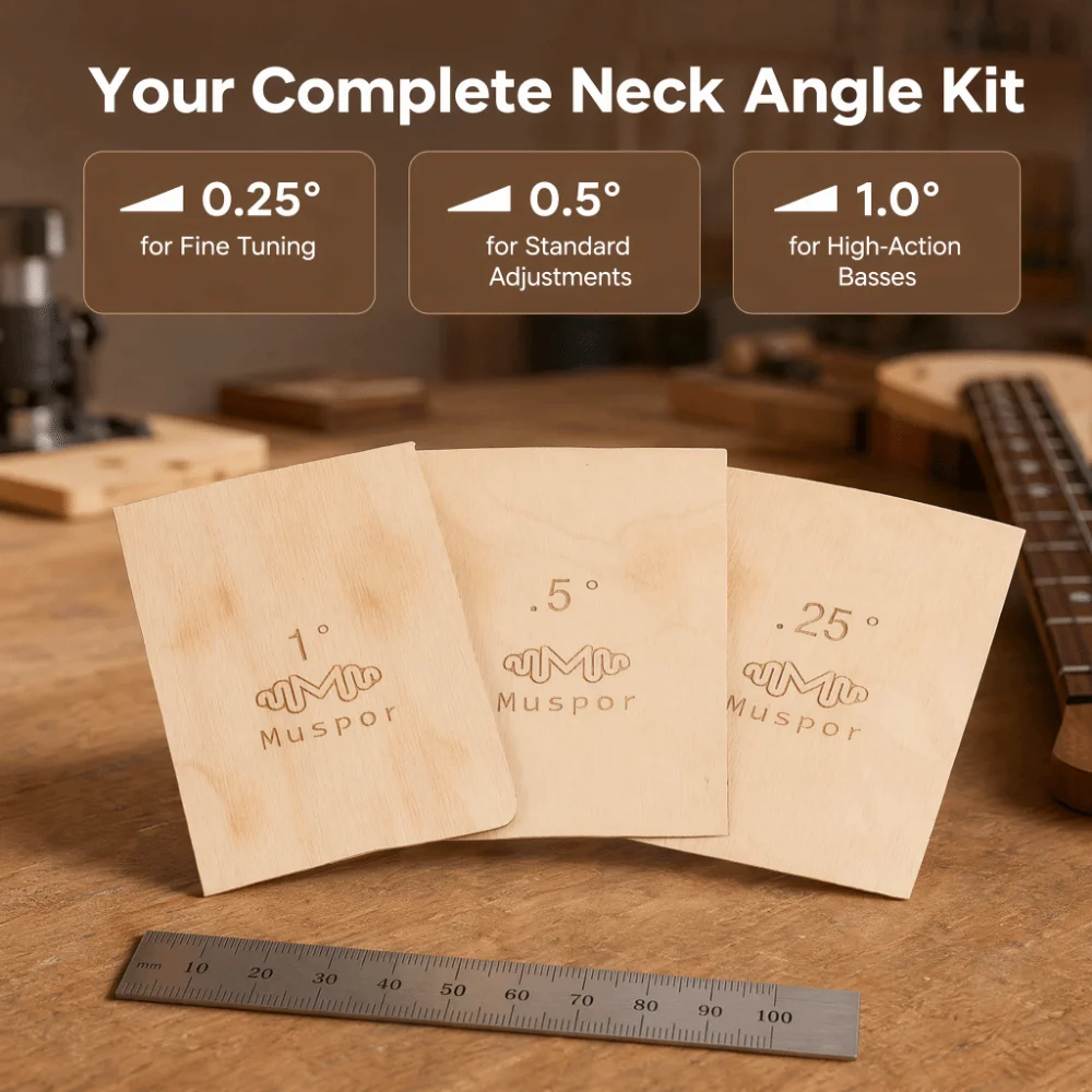 3PCS Maple Wood Guitar Neck Shims Wood Color 0.25/0.5/1 Degree Guitar Neck Shim Set Solid Maple Gasket Guitar Maintenance
