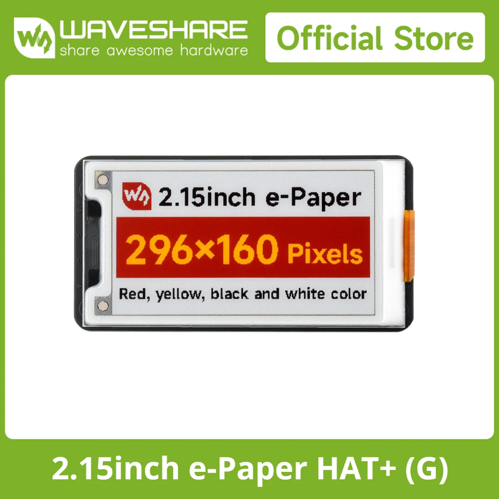 Waveshare 2.15inch E-Paper Display (G), E-Ink Display for Raspberry Pi, 296x160, Red/Yellow/Black/White, SPI Interface