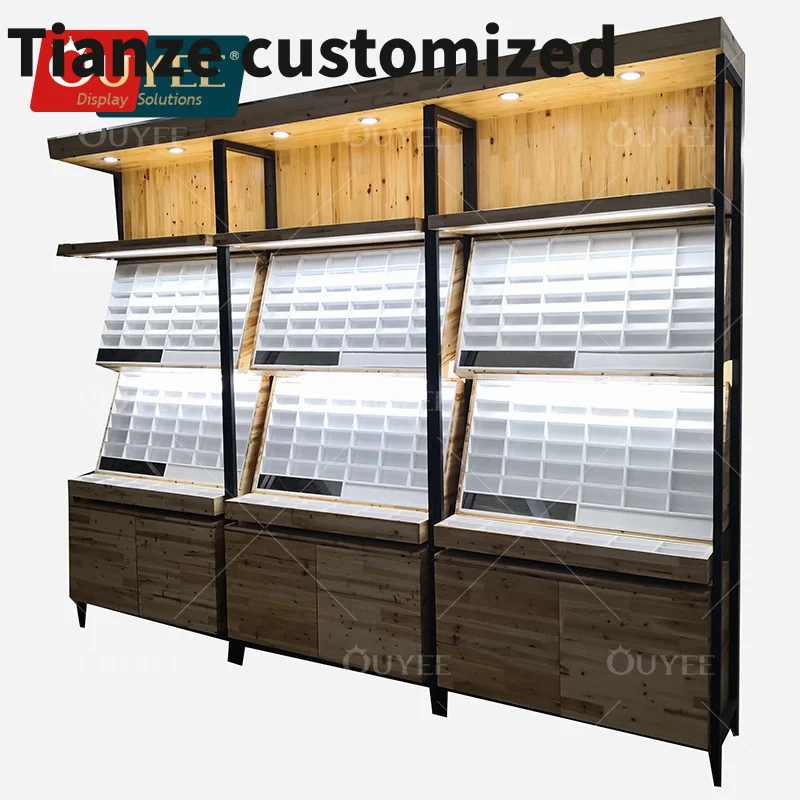 

Customized-Unique Attractive Green Painted Storage Cabinet Optical Shop Display Rod Eyeglasses Glass Shelf Wall Mounted Display