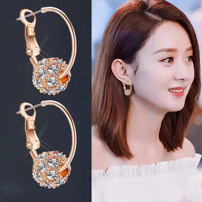

925 Silver Needle Korean Fashion Crystal Ball Drop Earrings For Women Jewelry 2025 Trending New Colorful Crystals Hoop Earrings