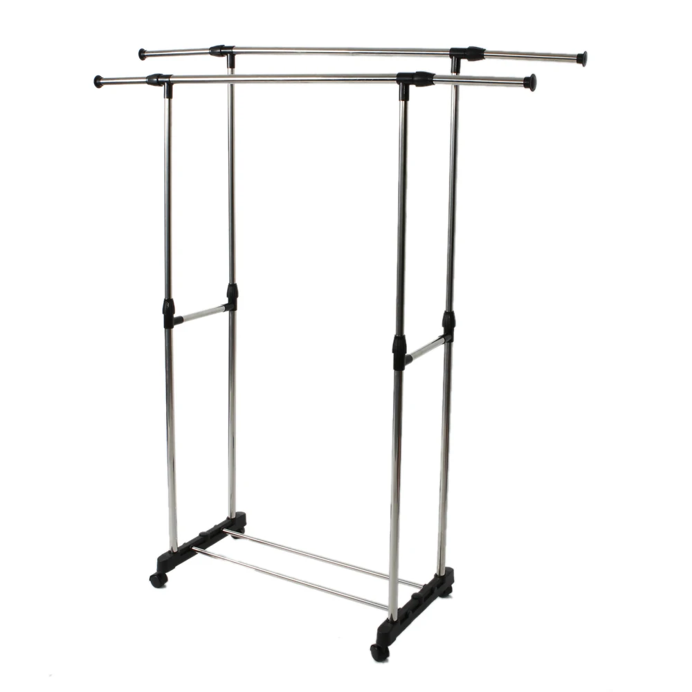 

Dual-bar Vertically & Horizontally-stretching Stand Clothes Rack With Shoe Shelf Silver Outdoor Furniture