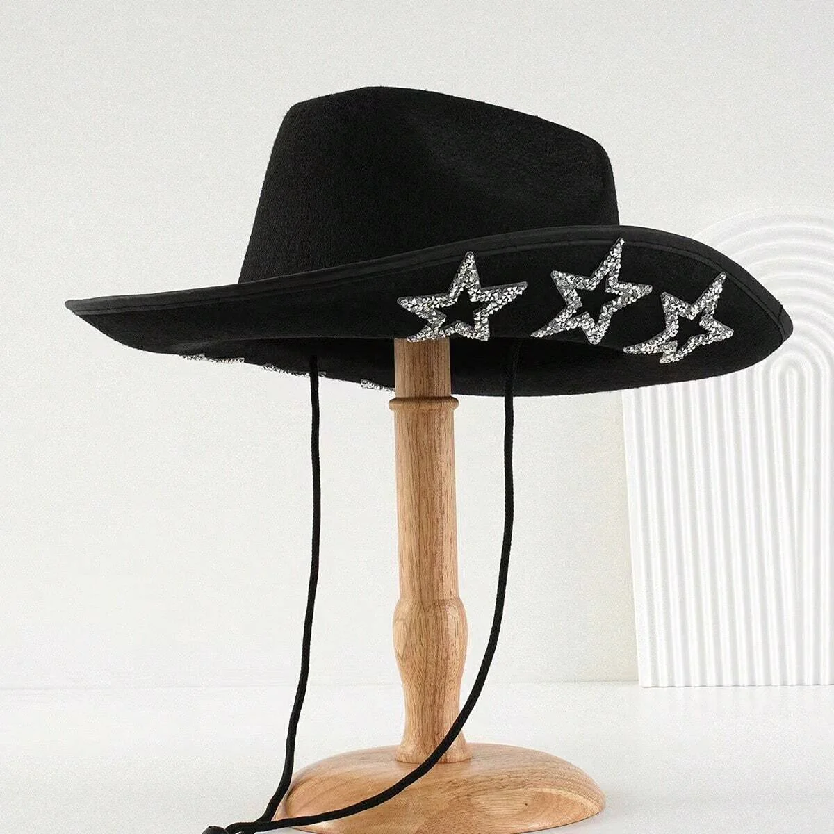 Black denim hat resin diamond Dick denim pentagram hat Western denim felt shaped hat