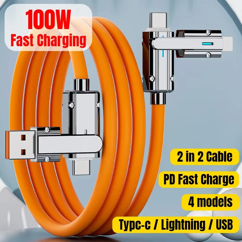 120W 4 in 1 USB C Lightning Cable PD Fast Charging Data Wire 5A USB Multi Charging Cord For iPhone 13 14 15 Samsung Xiaom Huawei