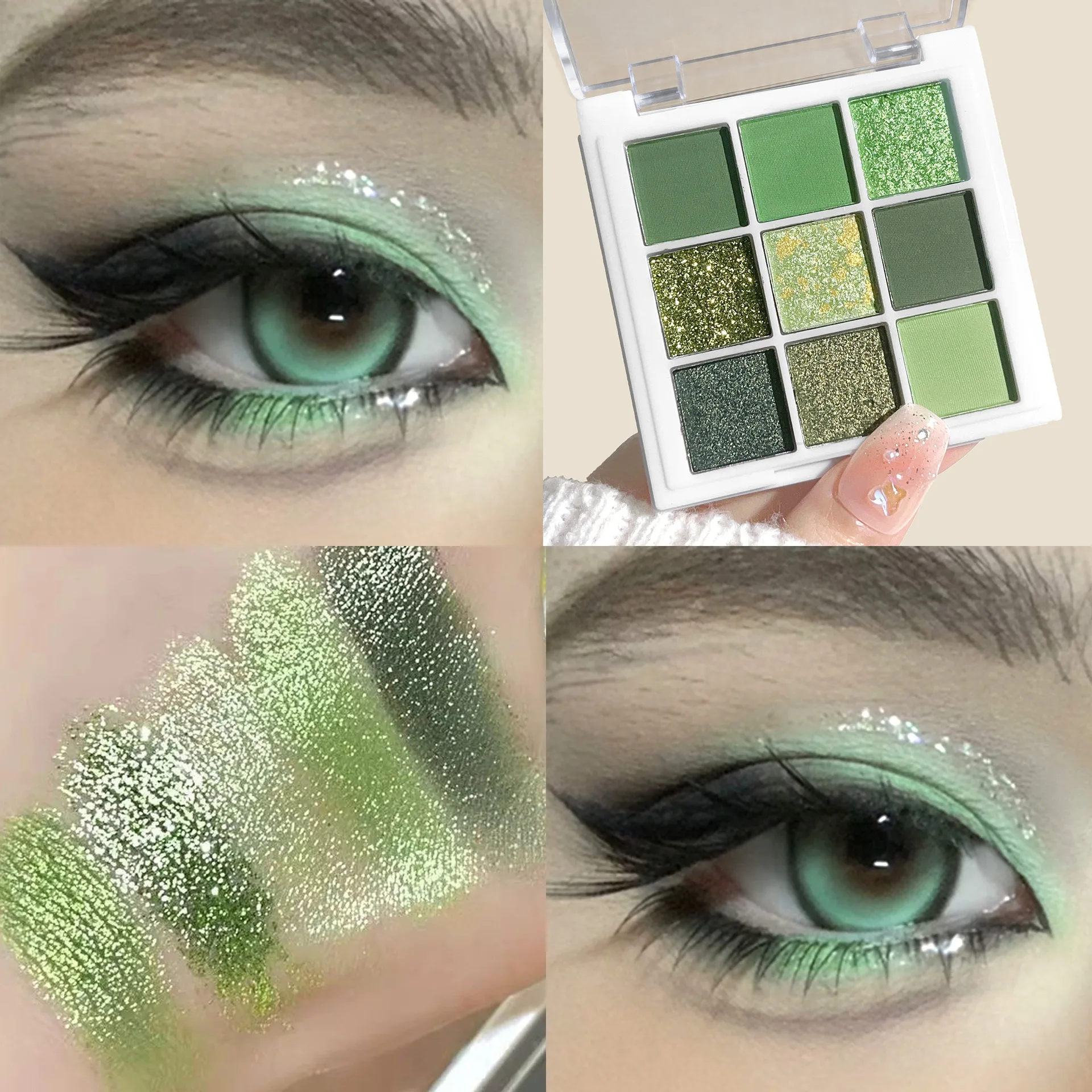 9-Color Avocado Green Eyeshadow Palette – Fresh & Bright Spring Summer Makeup, Matte Shimmer Soft Pastel Shades, Vibrant Daily