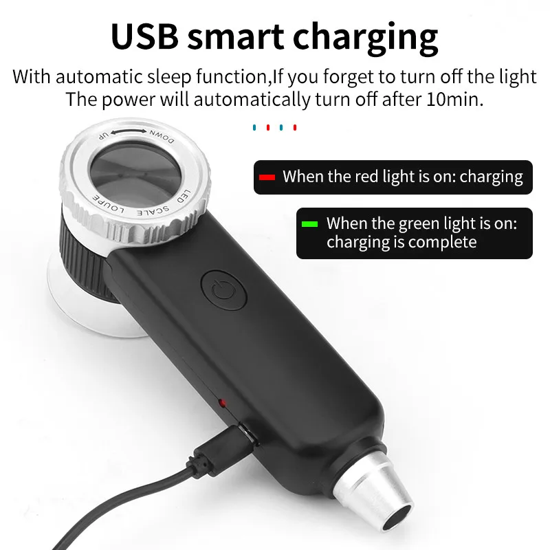 30X Magnifying Glass USB Rechargeable With LED UV lights Handheld Magnifier with Multi Functional Blade Outdoor Exploration