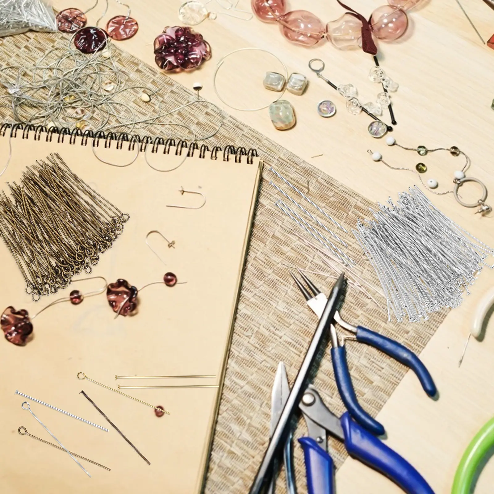 

1Set Jewelry Making Eye Pins Flat Head Pins Bulk Beading Accessories Tools for Necklaces Earrings Bracelets Jewelry Supplies