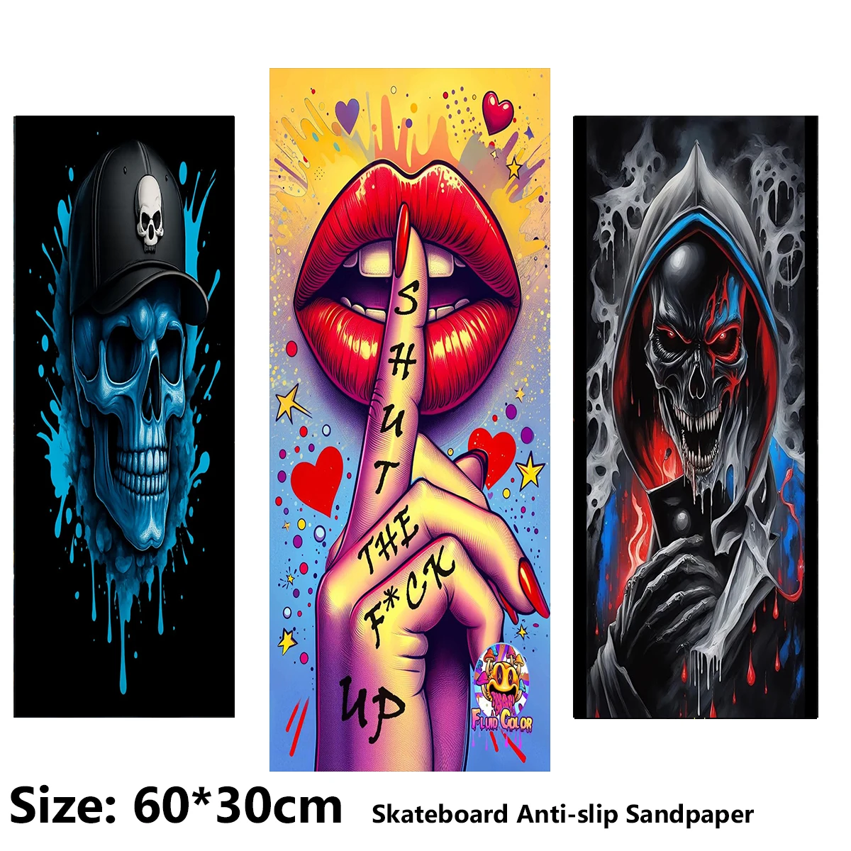 Flame Poker Clown Skull Skull Pattern Electric Scooter Anti-slip Sticker Sandpaper Skateboard Grip Tape Sheet 60*30cm