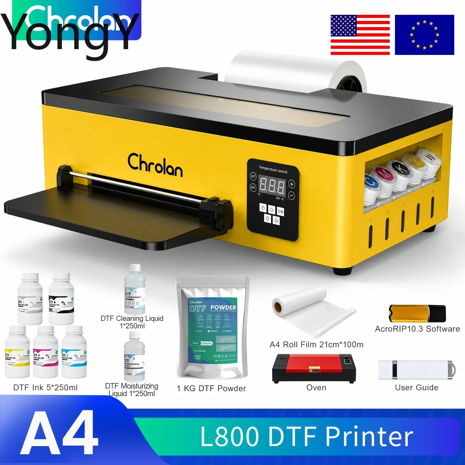 Chrolan A4 DTF Printer L800 Direct to Film Textile Inkjet Impresora DTF Printing Machine for T-Shirts Apparel Printing Business