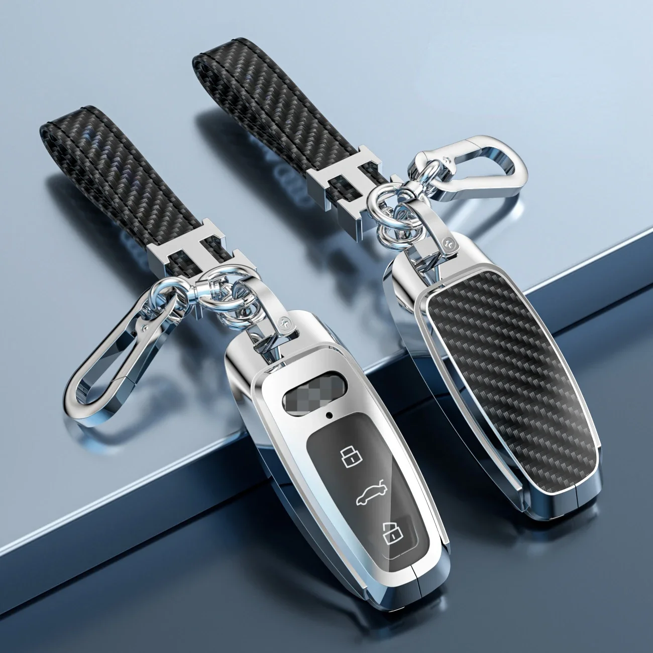 Carbon Fiber Smart Car Key Case Cover Chain Remote Fob Shell Holder Keychain Protector For Audi A3 A4 A6 C8 D5 A7 A8 Q5 Q8 Etron