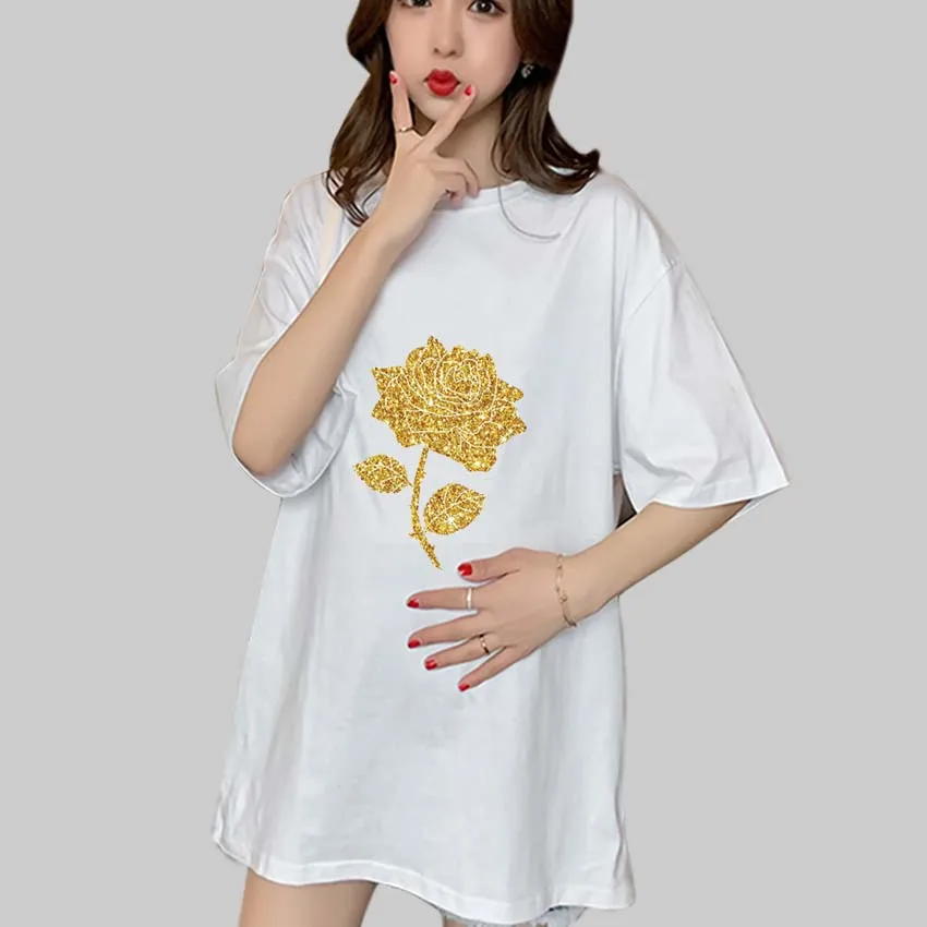 

Golden Rose Cartoon Fashion Printed Pregnant T Shirt Girl Maternity Short Sleeve Pregnancy Shirt Mom Clothes Women Add Your DIY