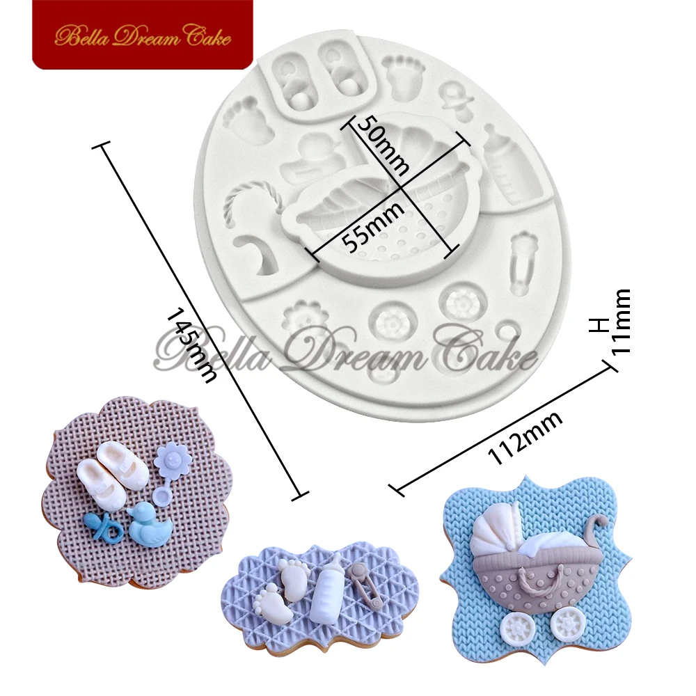 Molde de silicona 3D para carrito de bebé, molde de Fondant para Chocolate, DIY, modelo de resina de arcilla, herramientas de decoración de