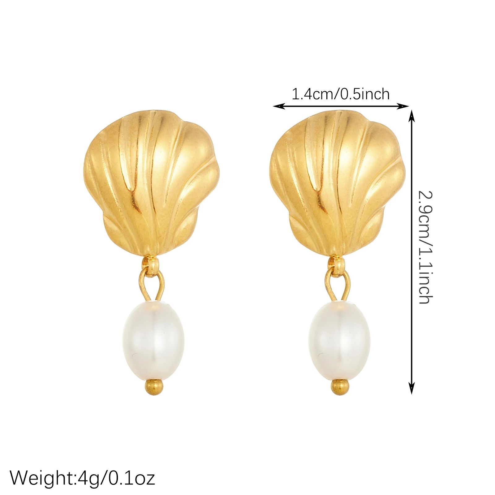 LAMENGLY 316L Stainless Steel Gold Plated Texture Snail Conch Shell Earrings Pearl Jewelry Delicate Party Gift for Women Girl