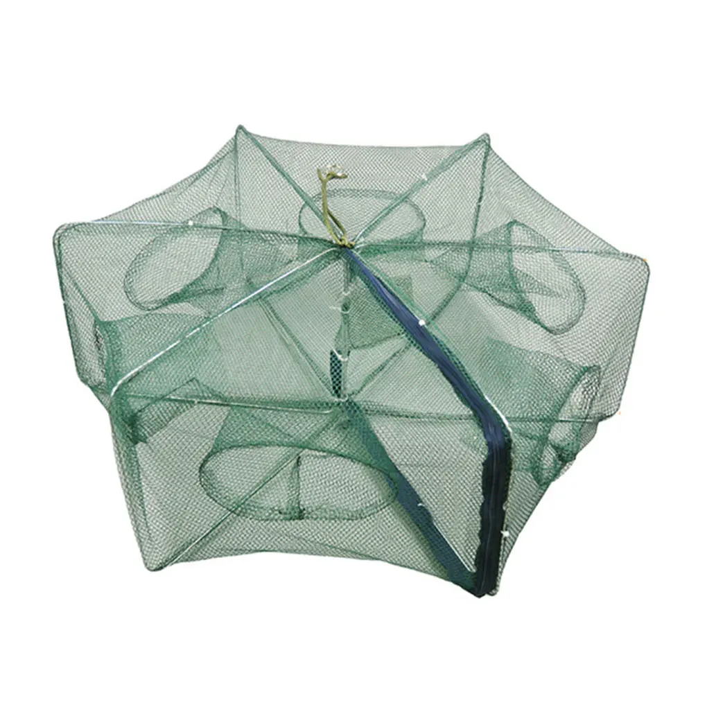 Folded Portable Polygon Fishing Net Nylon Foldable Crayfish Shrimp Catcher Crab Fish Trap Cages