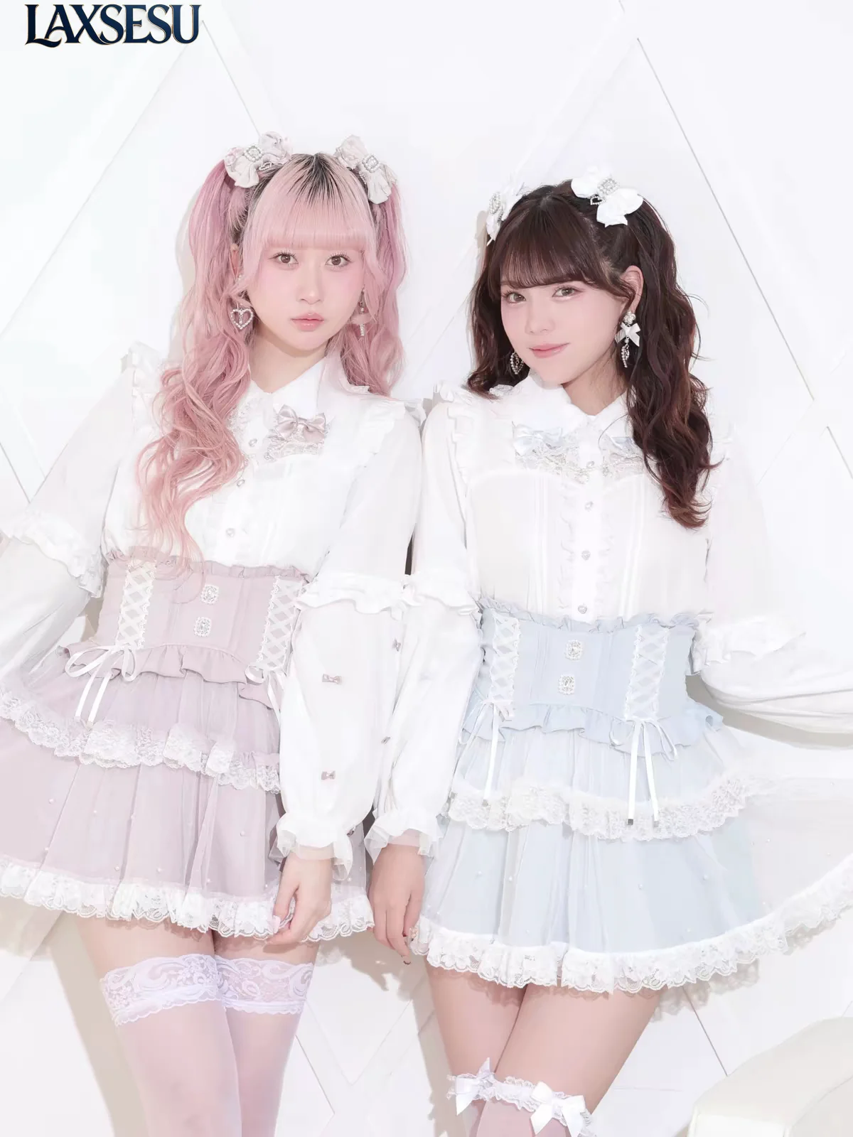 Japanese Summer Popular Lolita Sweet Girl Half Skirt with Big Bow At The Back Nail Bead Cake Chiffon Short Skirt for Women