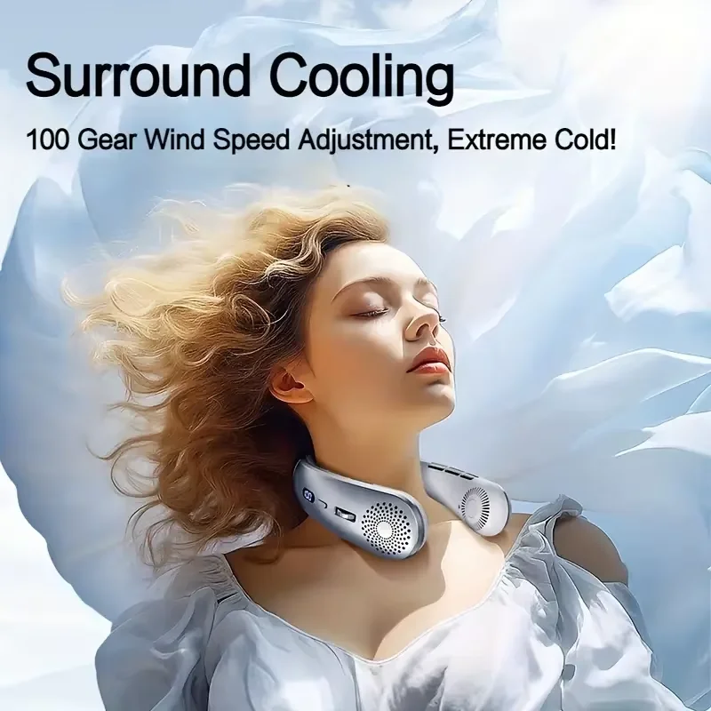 2026 100-Level Neck Fan, LED Display, Wearable USB Fan, Hands-Free Cooling for Summer Sports Home Office