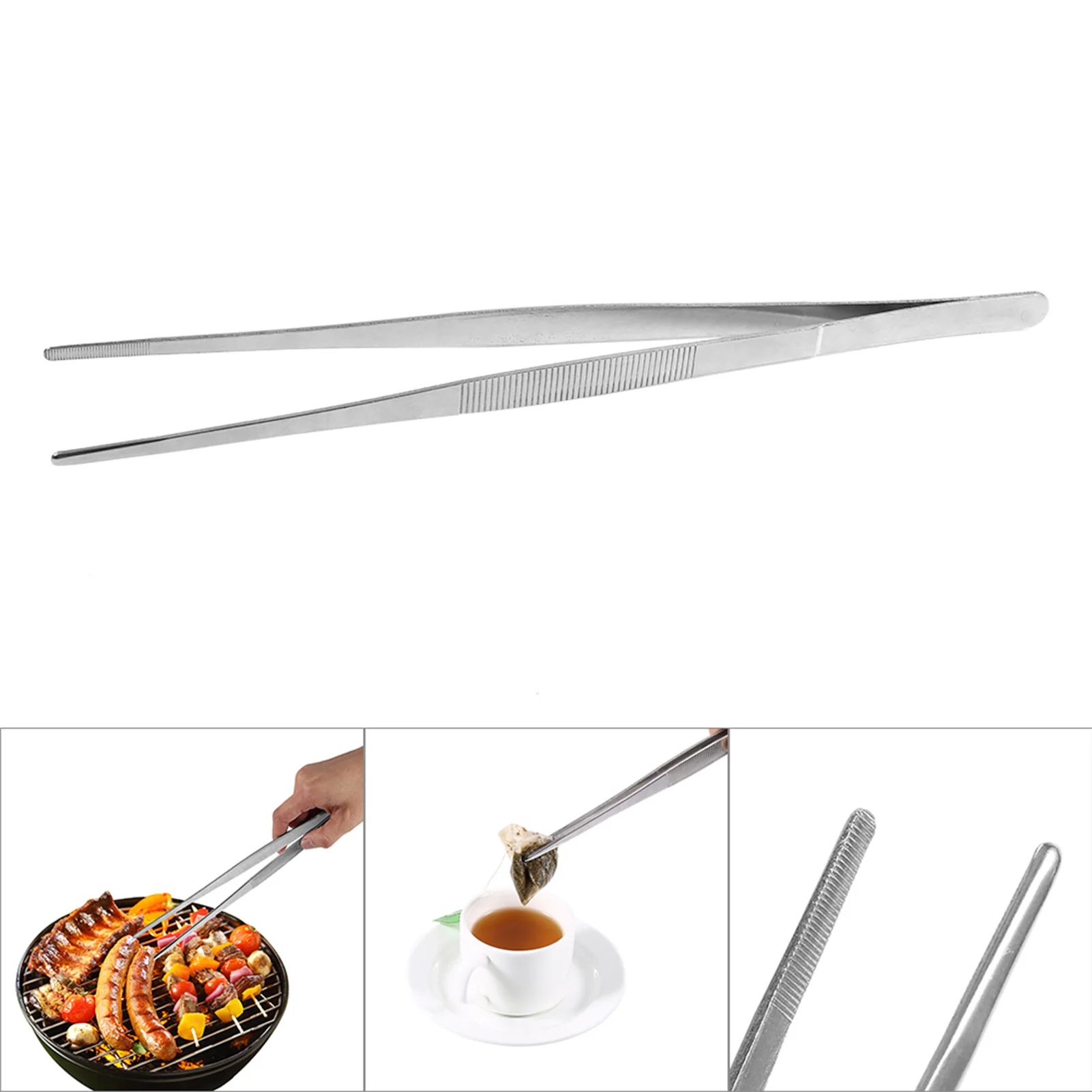 Food Tweezers Stainless Steel Silver Long Food Tongs Straight Home  Tweezers Garden Kitchen Tool 30cm Kitchen Tweezers