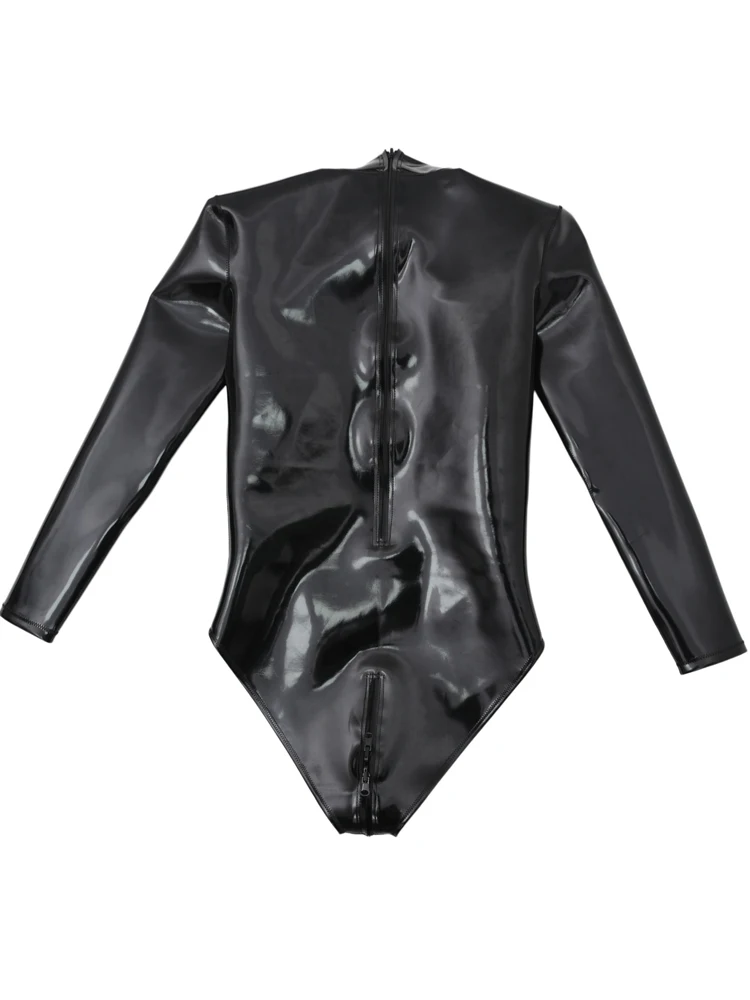 S-5XL Shiny Matt Double Sided PU Leather Zipper Crotch Bodysuit Reversible Wet Look PVC Catsuit Tights Cosplay Teddies Leotard