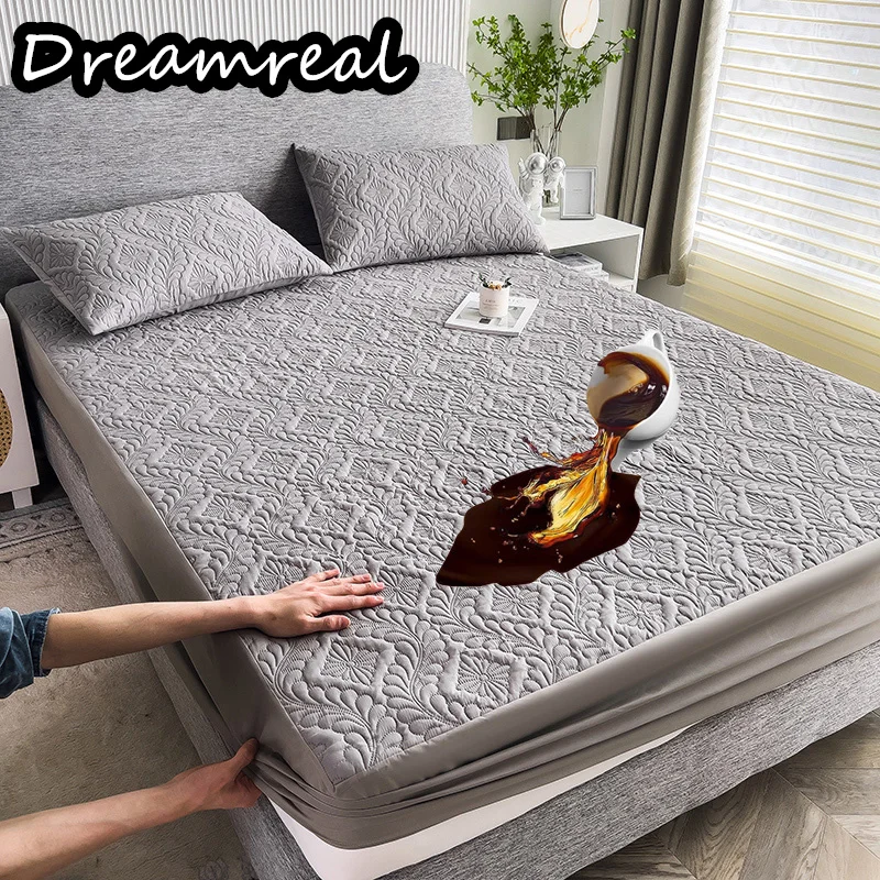 Dreamreal-Funda de colchón impermeable en relieve de Color sólido, Sábana bajera gruesa, funda de cama para dormitorio, Hotel, almohadilla suave