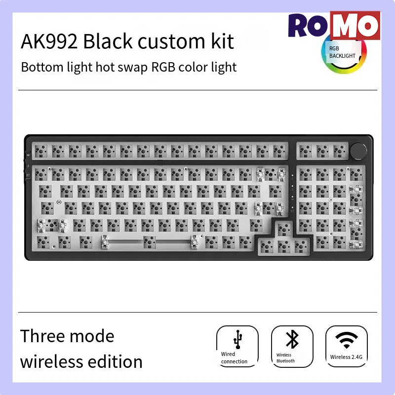 ajazz teclado mecanico gaming modelo de junta rgb backlight 24g sem fio chave completa hot swap bluetooth pc ak992 01