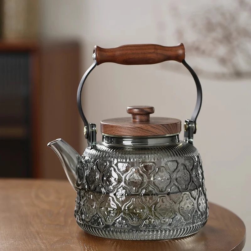 Glass Teapot with Infuser Handle High Borosilicate Tea Kettle Flower Tea Set Kitchen Induction Gas Stove Tea Pot Home Teaware
