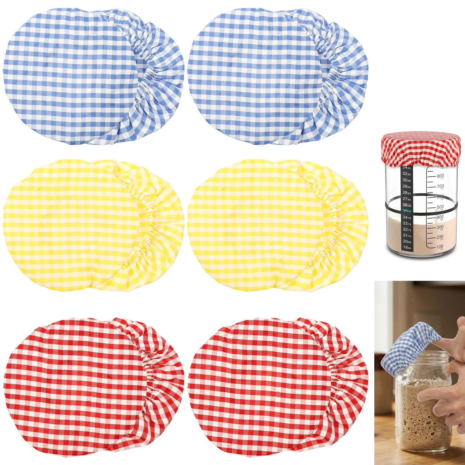 12Pcs Cotton Cloth Covers Plaid Fermentation Bottle Cover Reusable Portable Sourdough Starter Jar Covers Dust Cover Jam Jars Lid