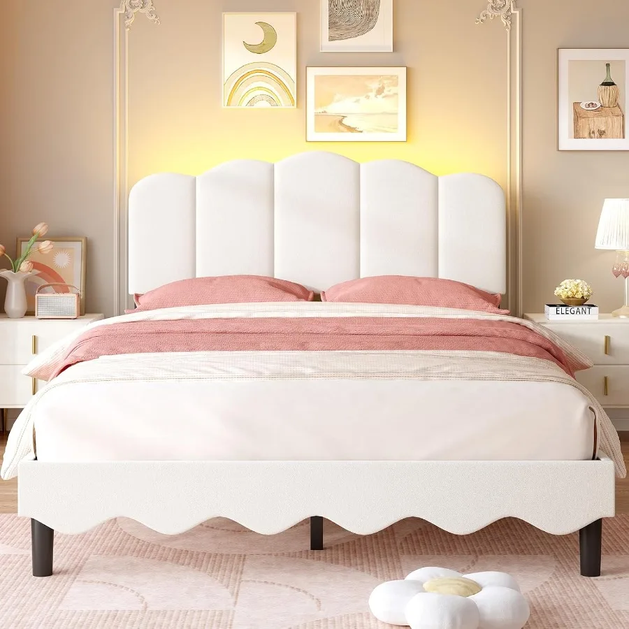 King Size Bed Frame with Storage Headboard LED Lights in Matte Black Metal with Modern Minimalist Design and Under-Bed Drawers