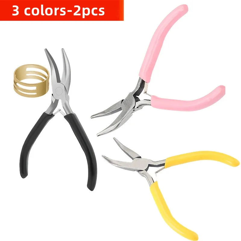2pcs Curved Mouth Pliers Pink/Black/Yellow Series Two-Piece Set with an Opening Ring Auxiliary Ring, Multi-Purpose Suitable DIY